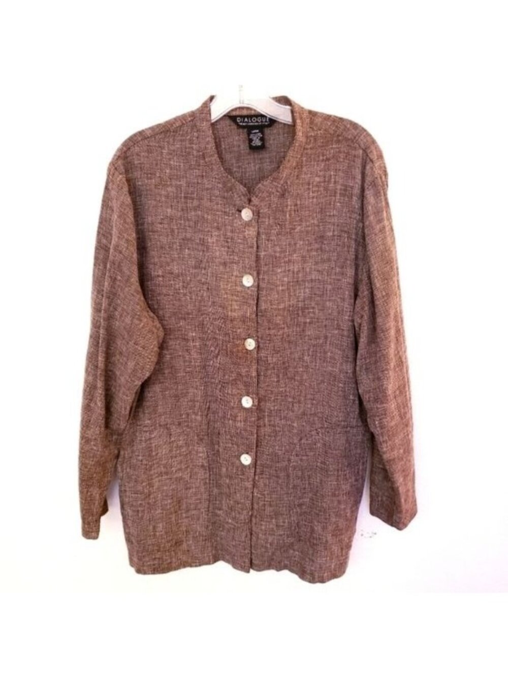 Dialogue Brown Toned Button Front Linen Blend Shirt Jacket Size L